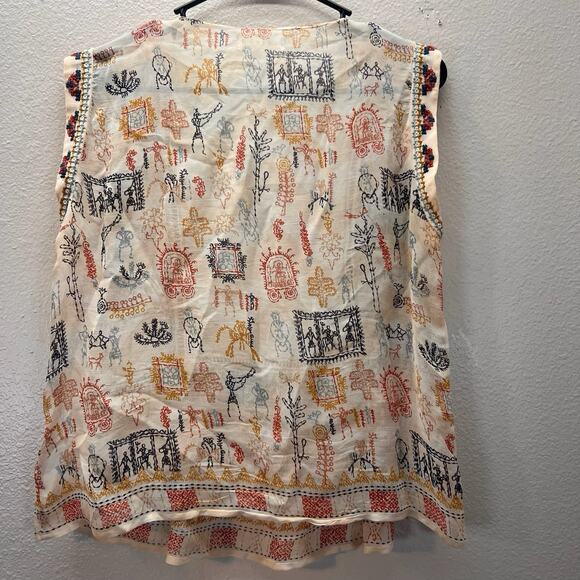 Velvet Graham Spencer Boho Embroidered Cap Sleeves Aztec Southwestern Top SZ S - Picture 4 of 4